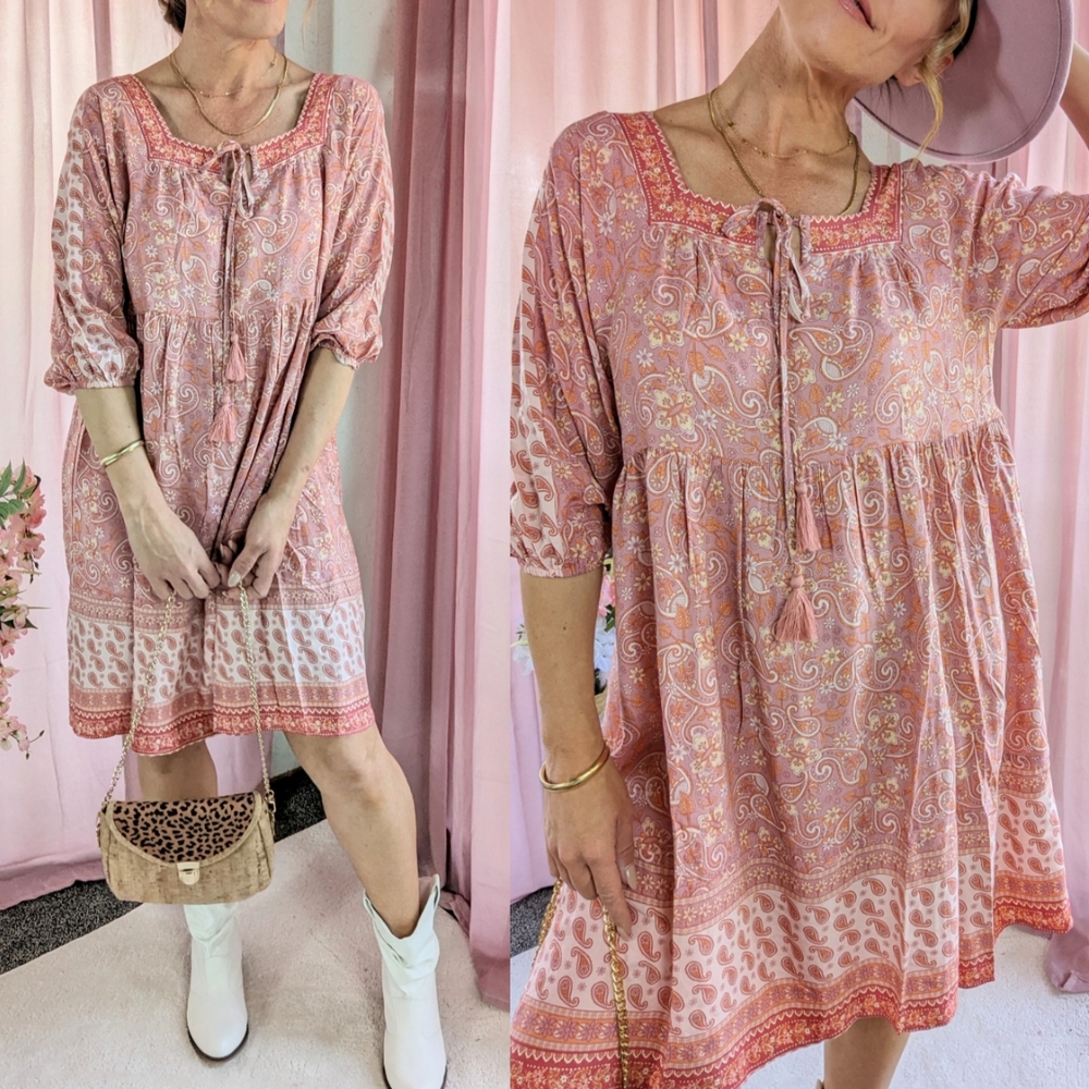Boho Pink Paisley Dress